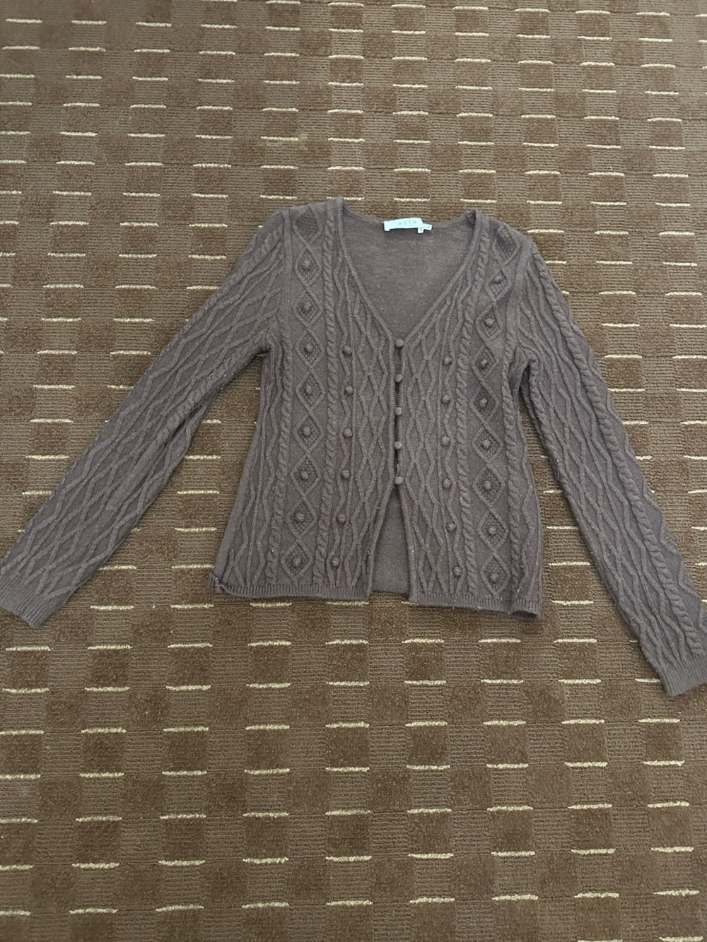Astr Cable-Knit V-Neck Cardigan - Taupe Brown